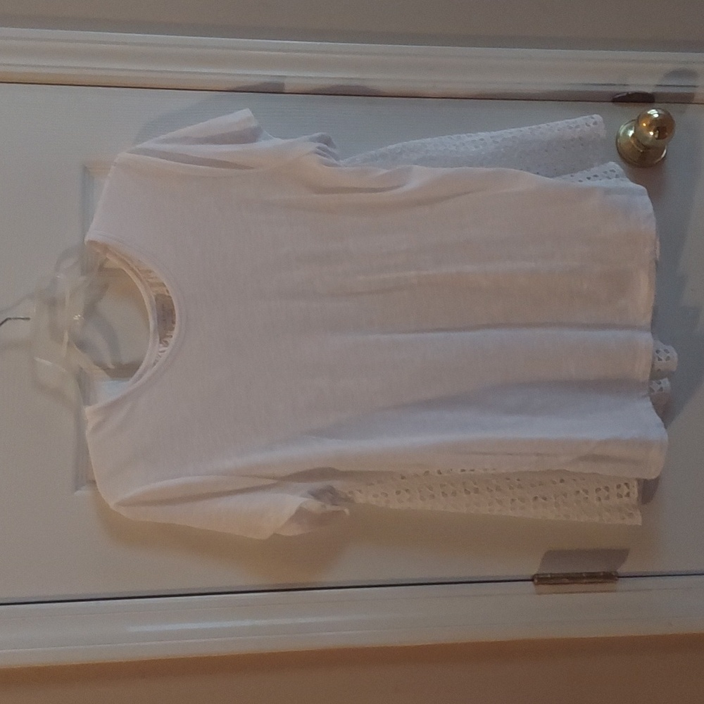 BELLE & SKY HIGH-LOW BABY DOLL SWIM COVER UP LG WHITE - LIKE NEW!
